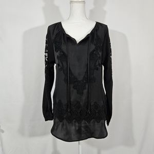 Chico's sheer black crochet blouse women's size 0